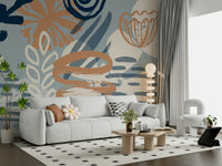 A contemplative gentle watercolor wallpaper mural for a feature wall.