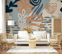 A graceful subtle stroke wall mural in warm, bohemian tones.
