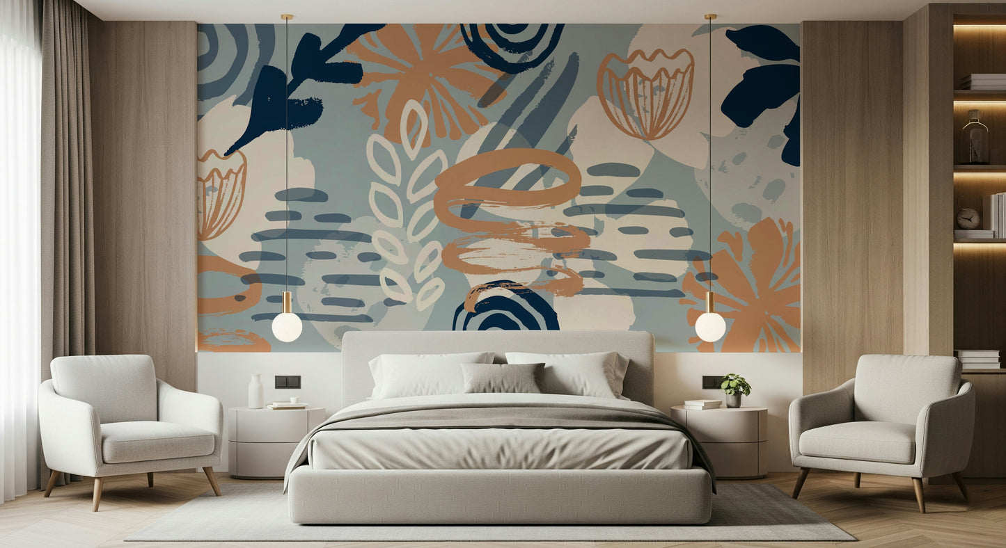 A beautiful boho brushstroke wallpaper mural for a modern home.