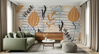 A beautiful modern art wall mural of plant leaves.