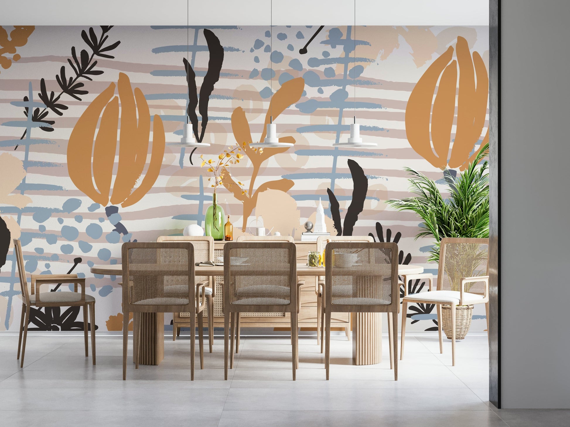 A graceful subtle leaf wall mural in cool, natural tones.
