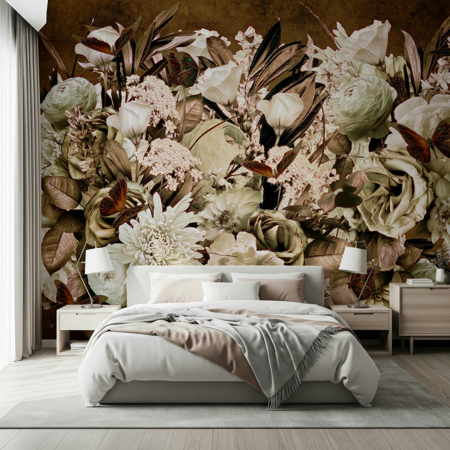 A classic soft floral wallpaper for walls with a vintage feel.