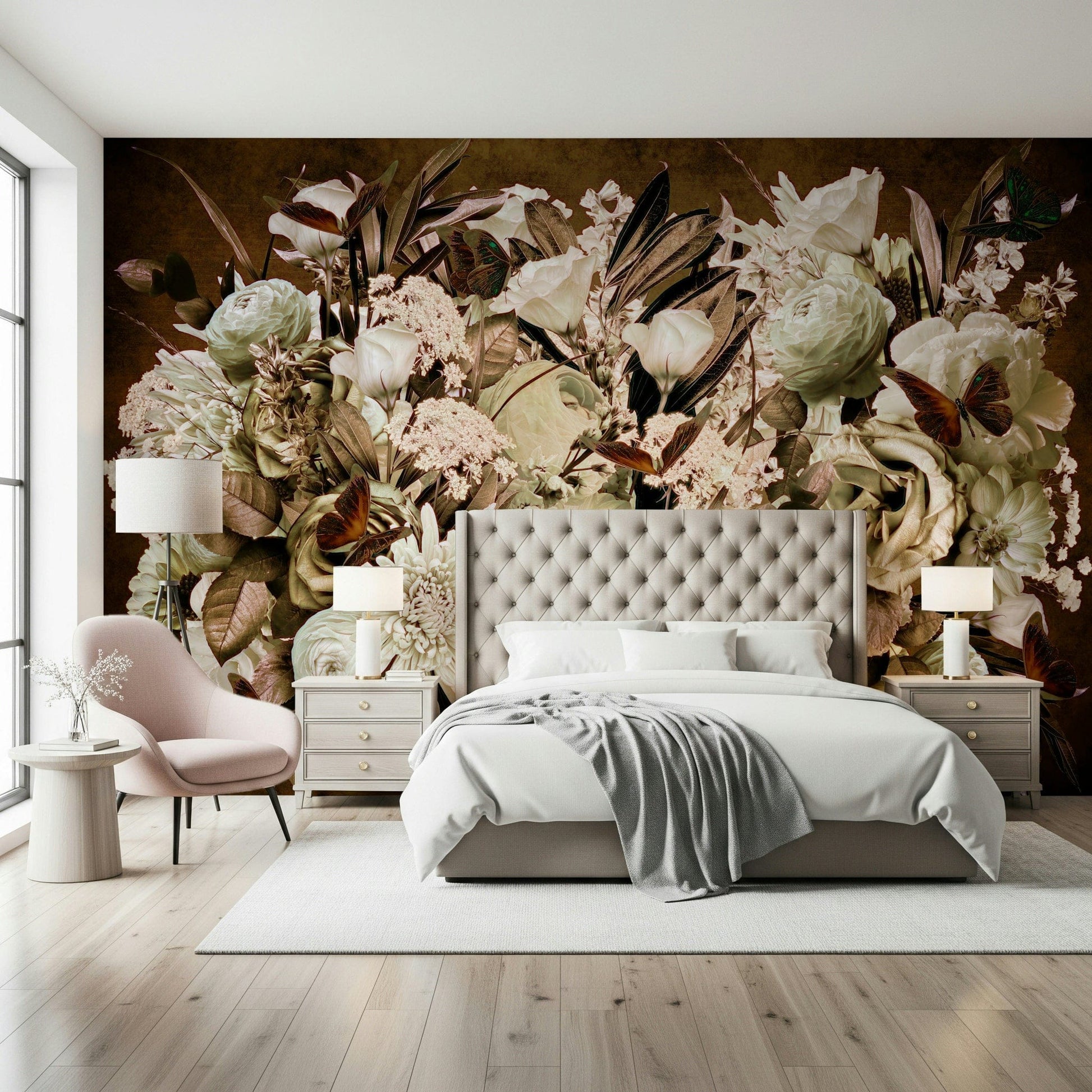 A beautiful modern art wall mural of delicate flowers.