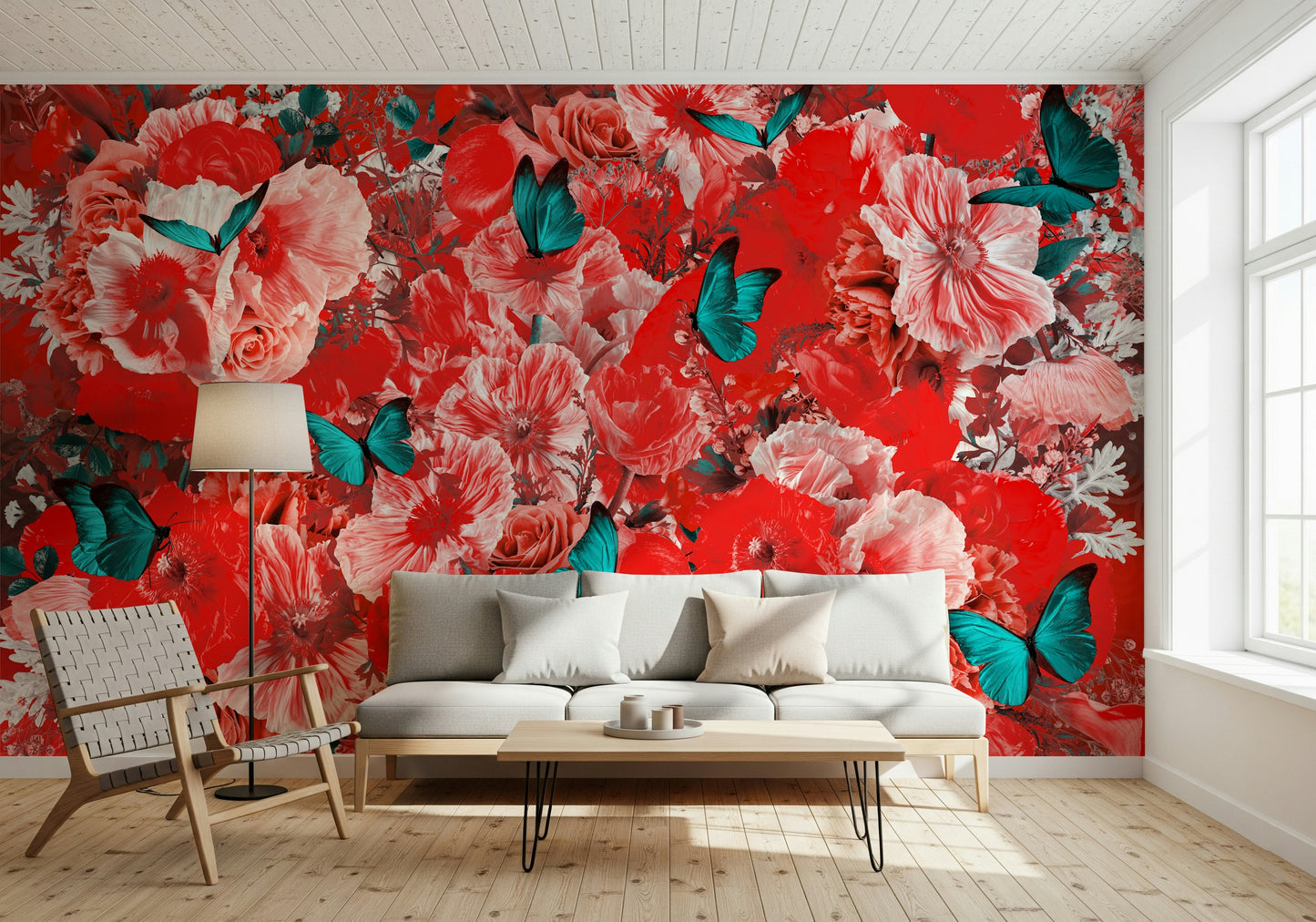 A graceful subtle bloom wall mural in striking crimson hues.