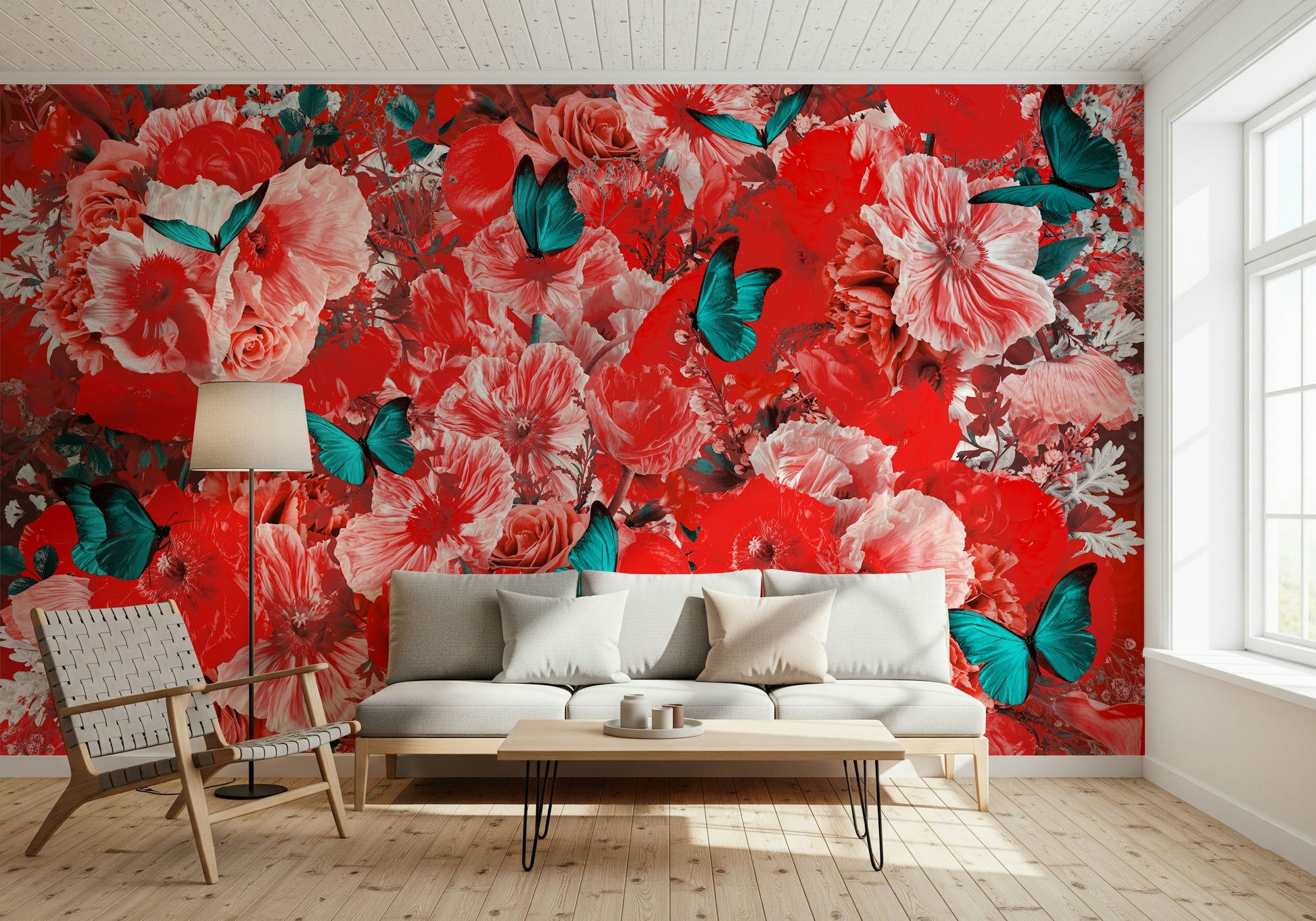 A graceful subtle bloom wall mural in striking crimson hues.