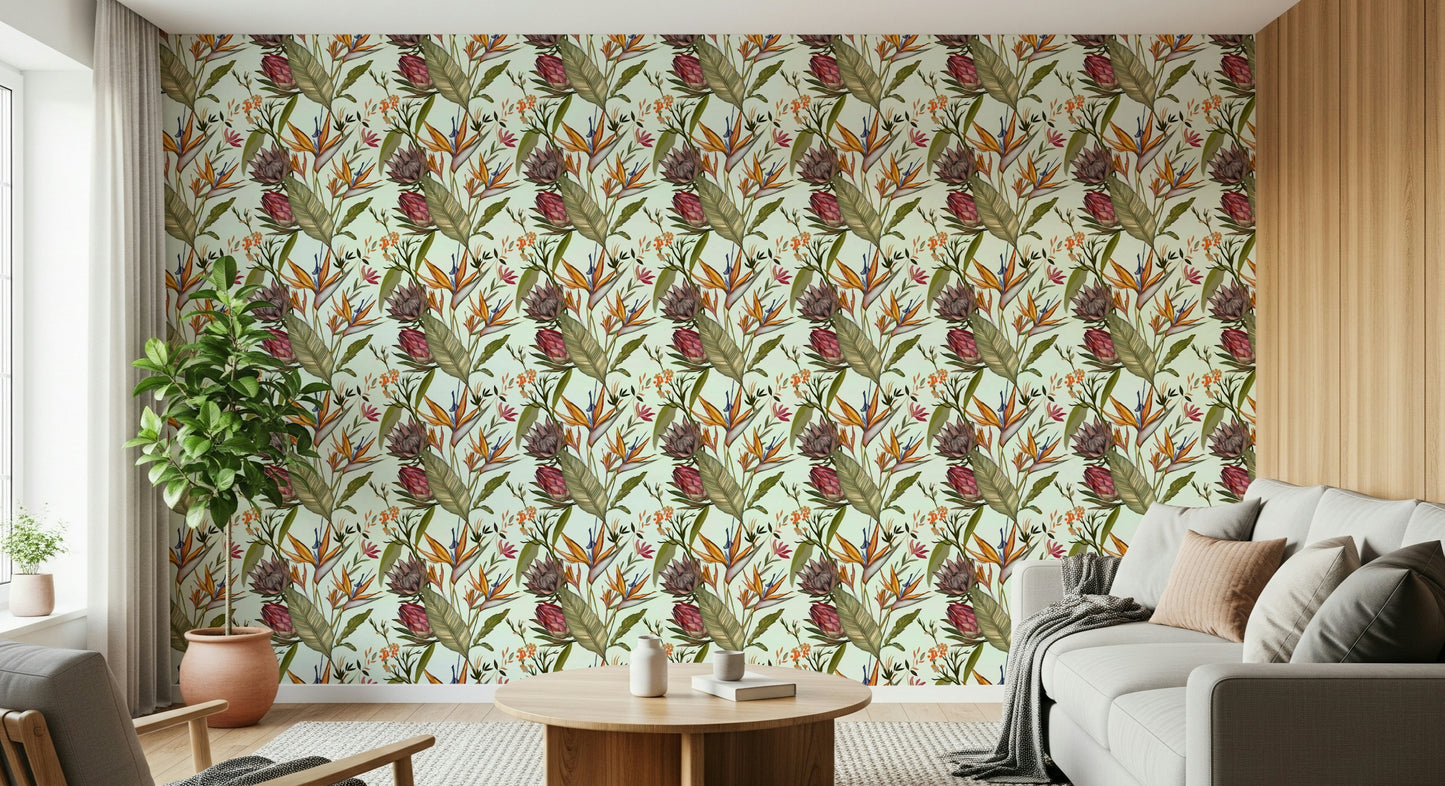 A graceful tropical leaf wall mural in rich, natural tones.