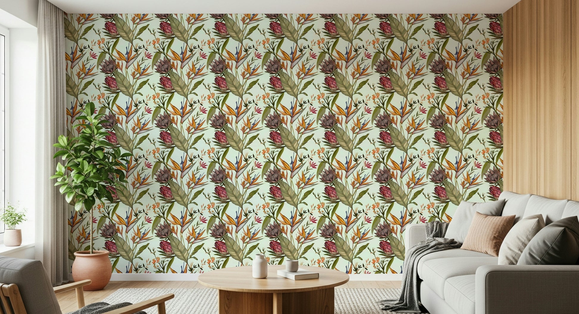 A graceful tropical leaf wall mural in rich, natural tones.