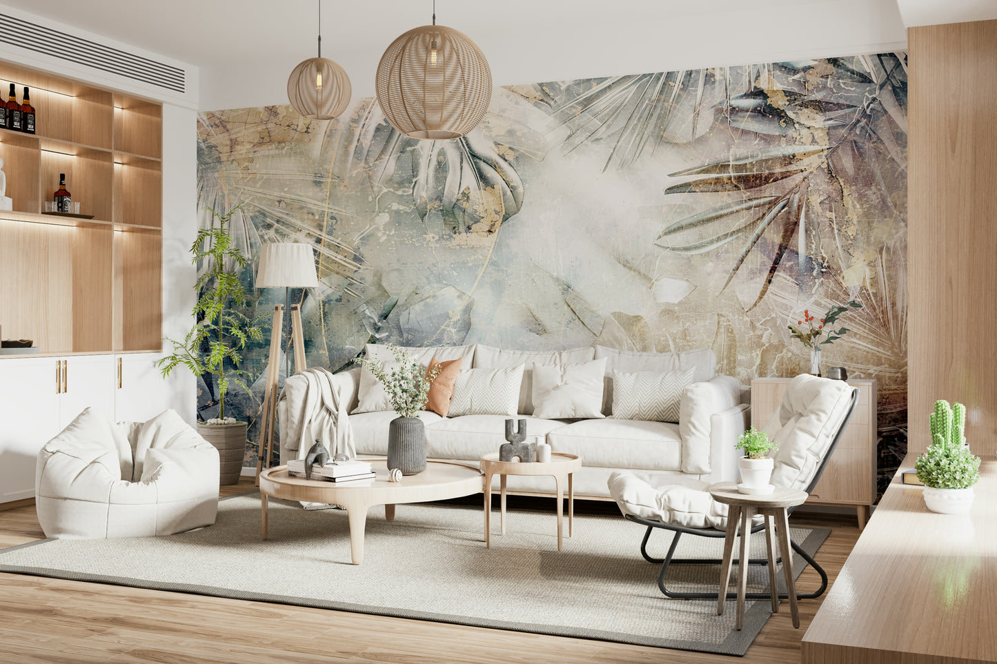 A contemplative hazy floral wallpaper mural for a feature wall.