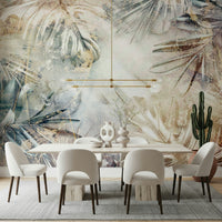 A beautiful vintage leaf wallpaper mural with a hazy effect.