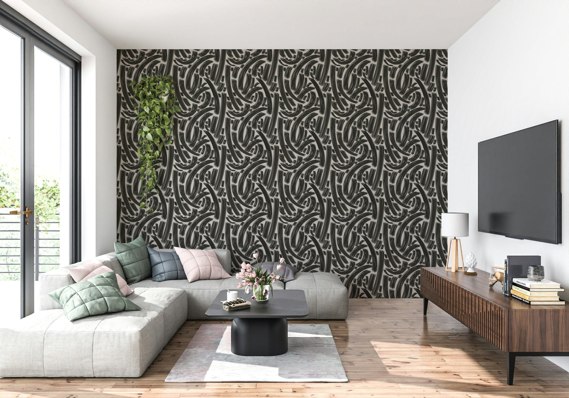 A calming modern pattern wallpaper mural that defines a space.