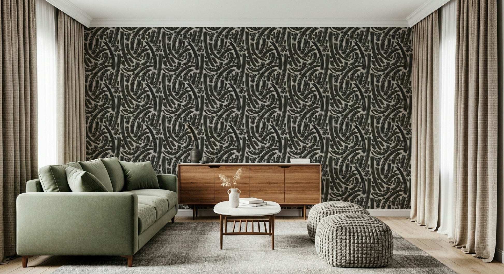A serene abstract pattern wall mural featuring distinct lines.
