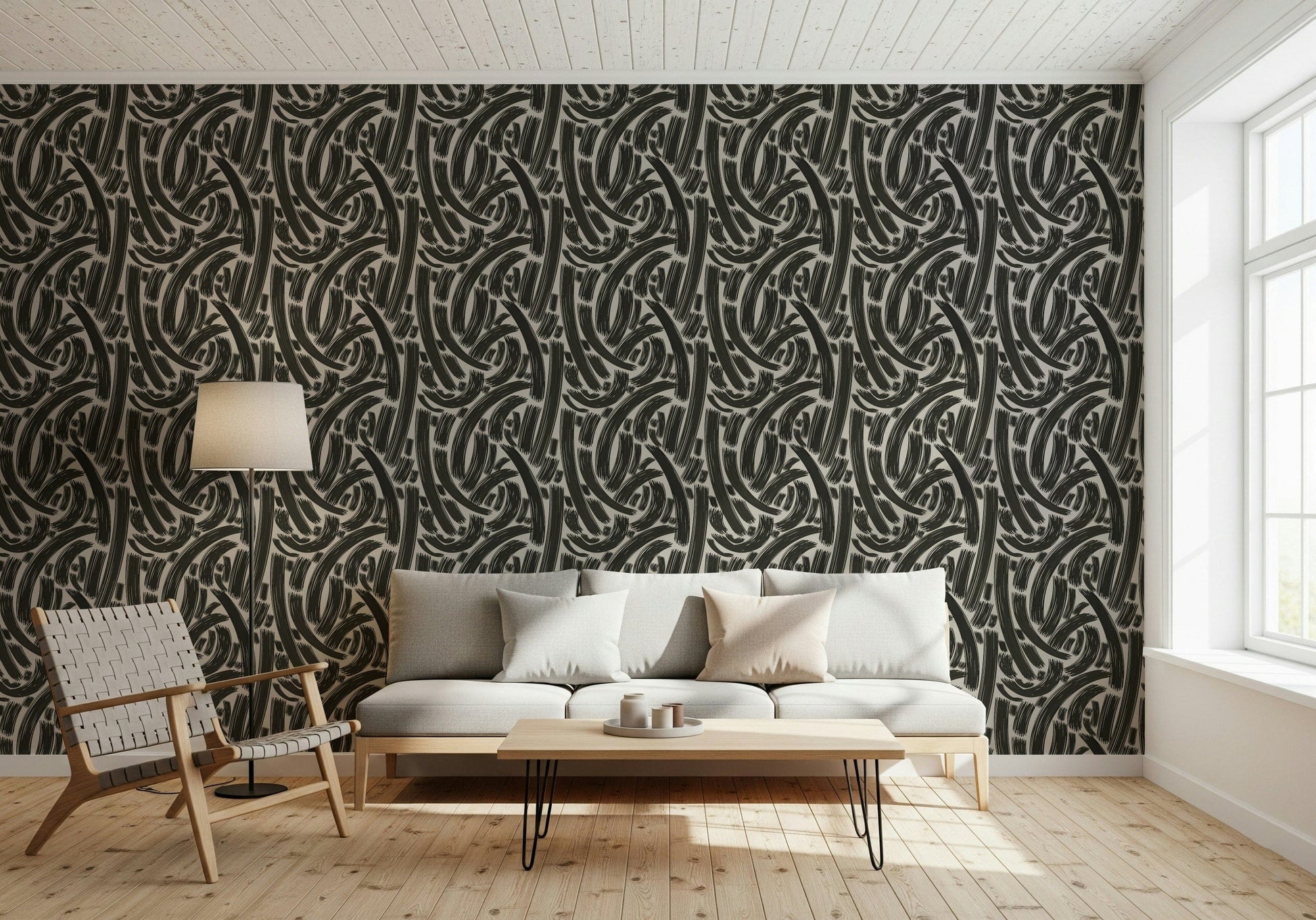 An artistic minimalist form mural for home decor.