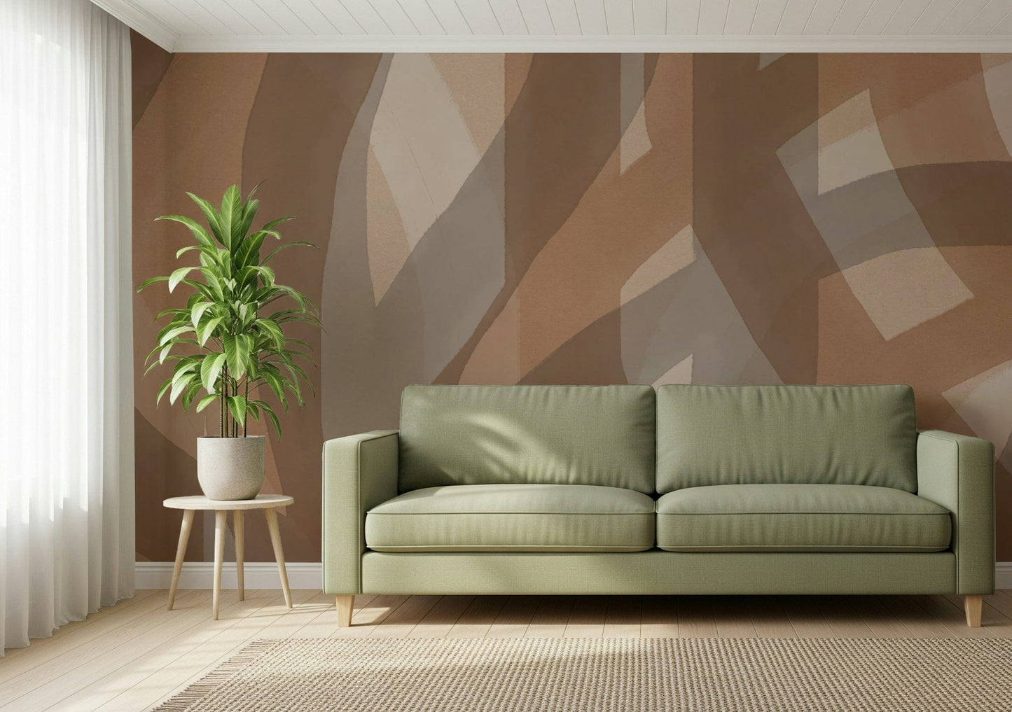A peaceful modern abstract mural on decorative wallpaper.