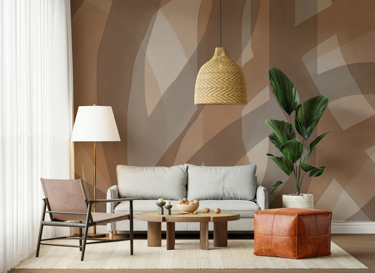 A beautiful modern art wall mural of soft shapes.