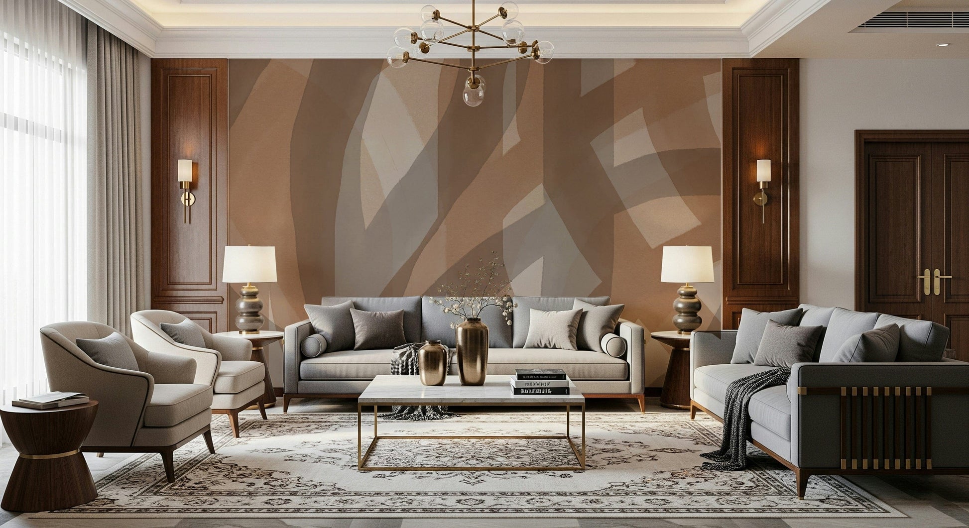 A serene brown and white pattern wall mural for your decor.