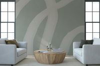 A contemplative fluid design wallpaper mural for a feature wall.