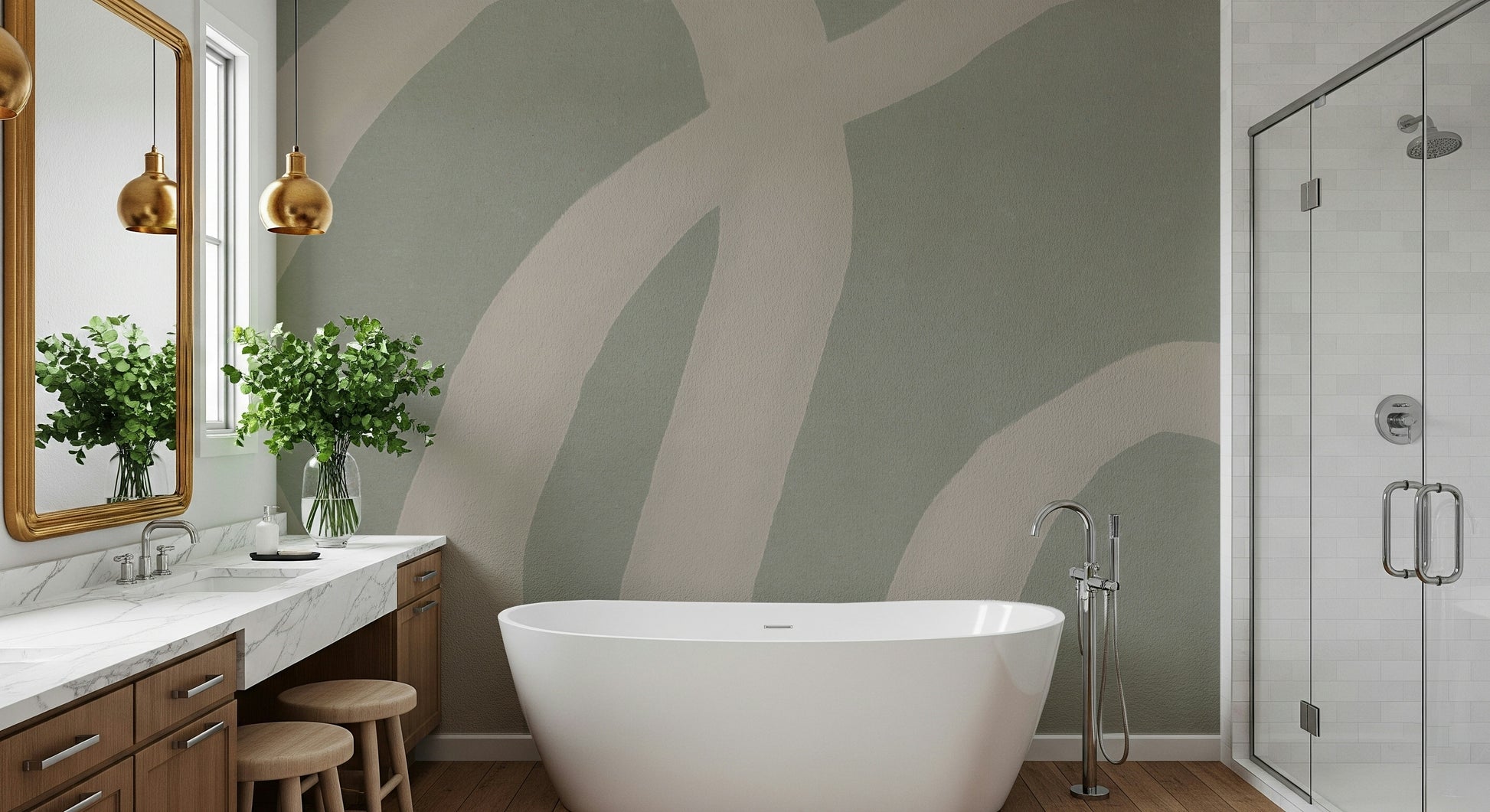 A beautiful modern art wall mural of soft shapes.