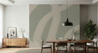 A peaceful modern abstract mural on decorative wallpaper.