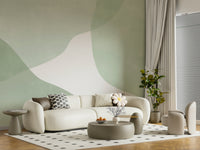 A peaceful green abstract mural on decorative wallpaper.