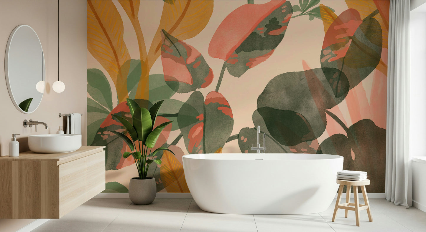 A serene tranquil flower wall mural for feminine decor.