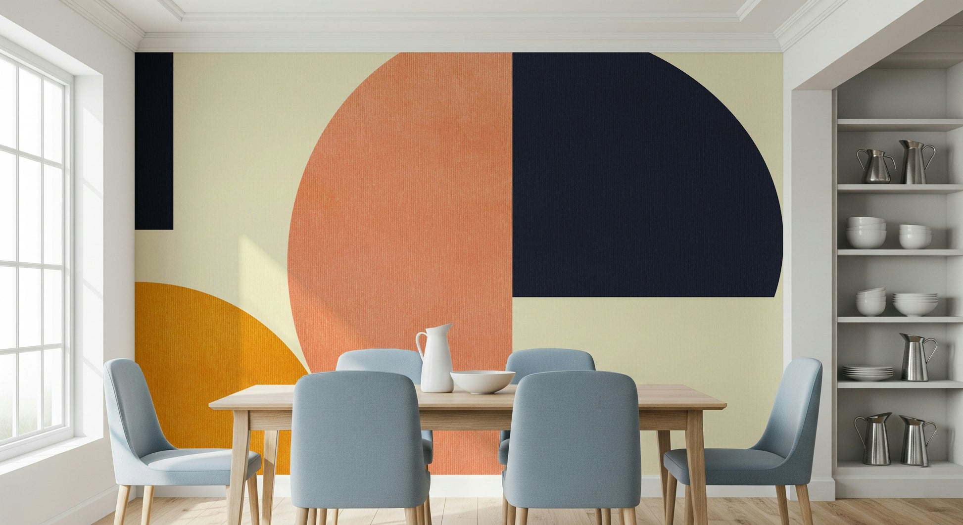 A calming modern pattern wallpaper mural that defines a space.