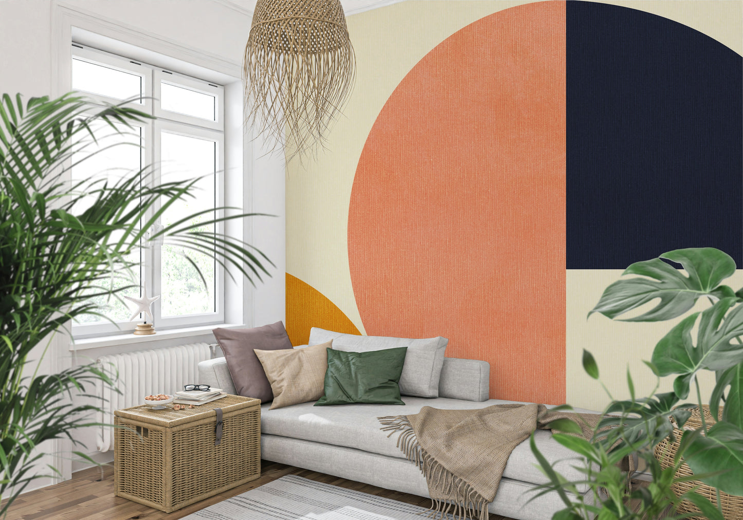 A beautiful modern art wall mural for a living room.