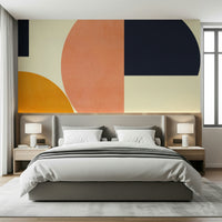An artistic modern block mural on minimalist wallpaper.