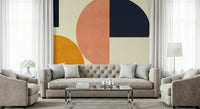 A contemplative geometric design wallpaper mural for a feature wall.