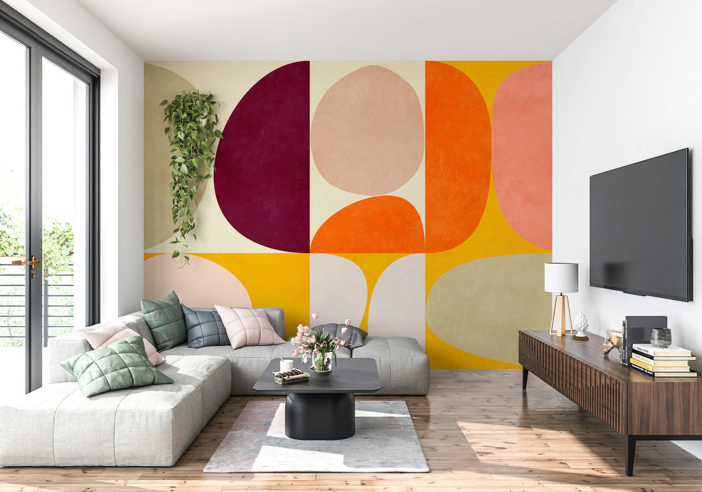 A graceful subtle pattern wall mural in cool, natural tones.