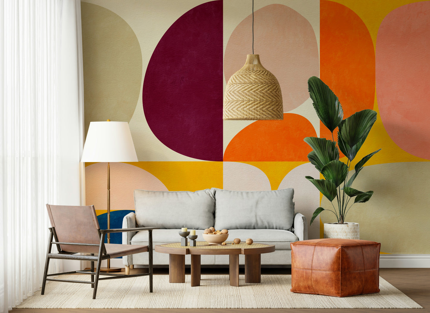 A beautiful abstract curved canvas wallpaper mural for a modern home.