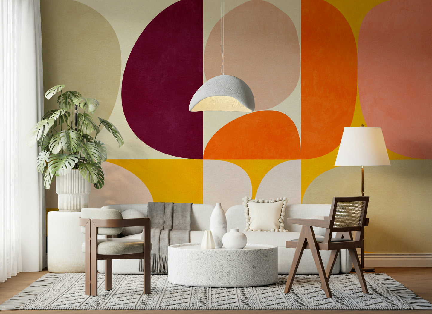 A beautiful modern art wall mural of delicate lines.