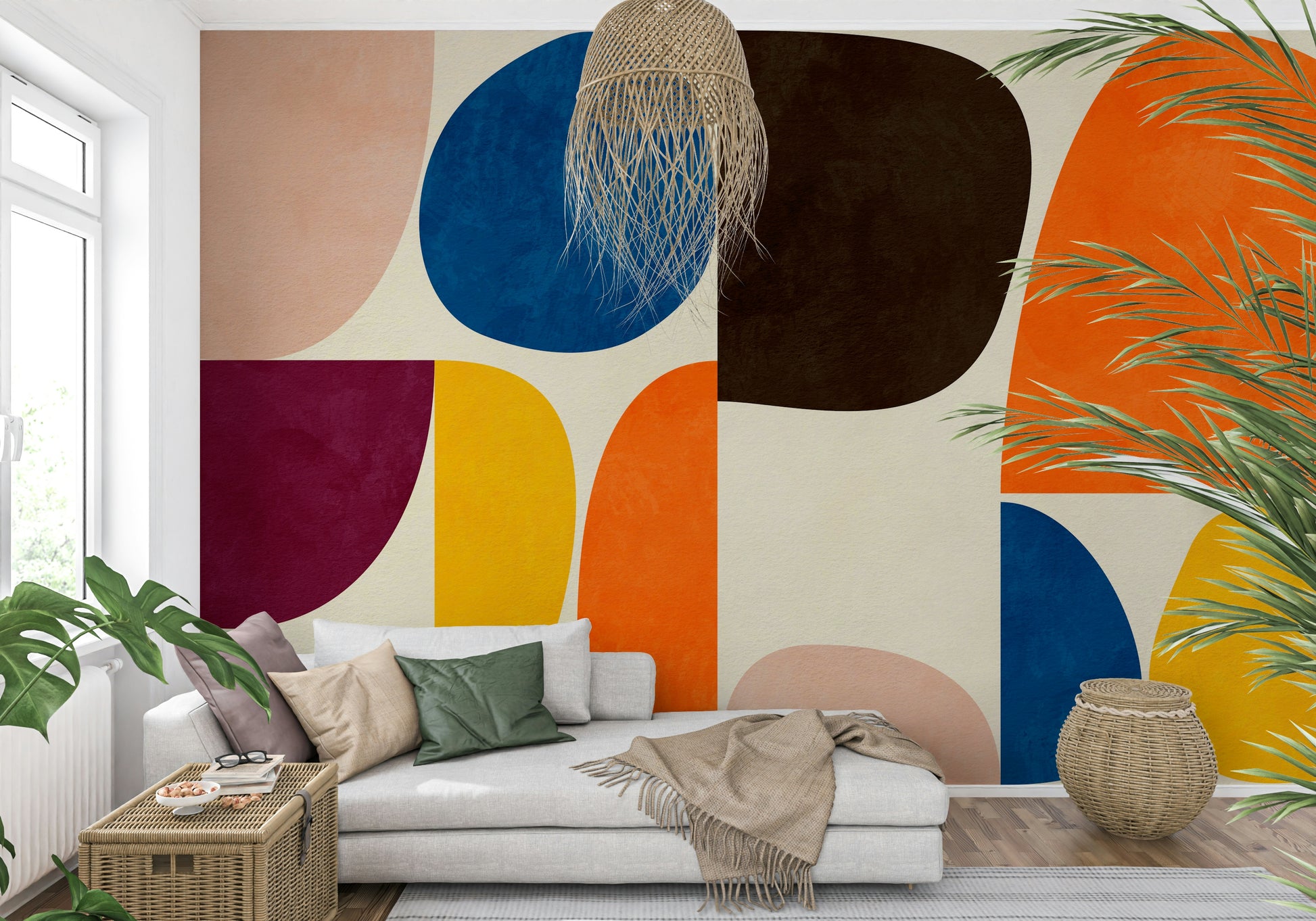 An artistic minimalist form mural for home decor.