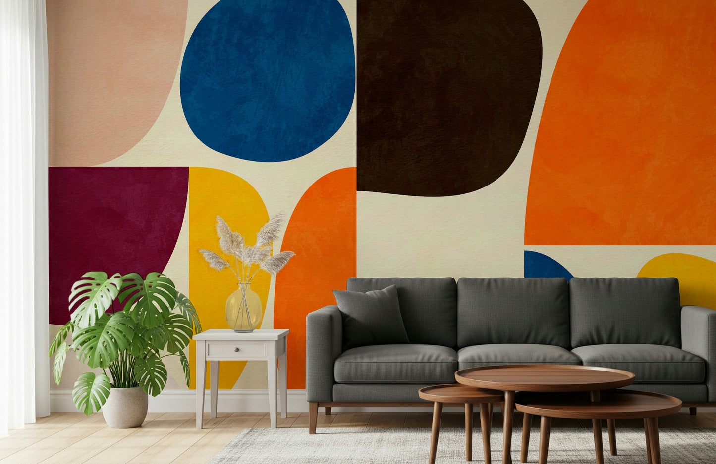 A beautiful modern art wall mural of abstract forms.