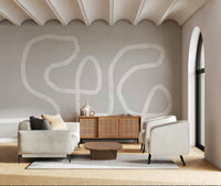 A graceful subtle line wall mural in cool, natural tones.
