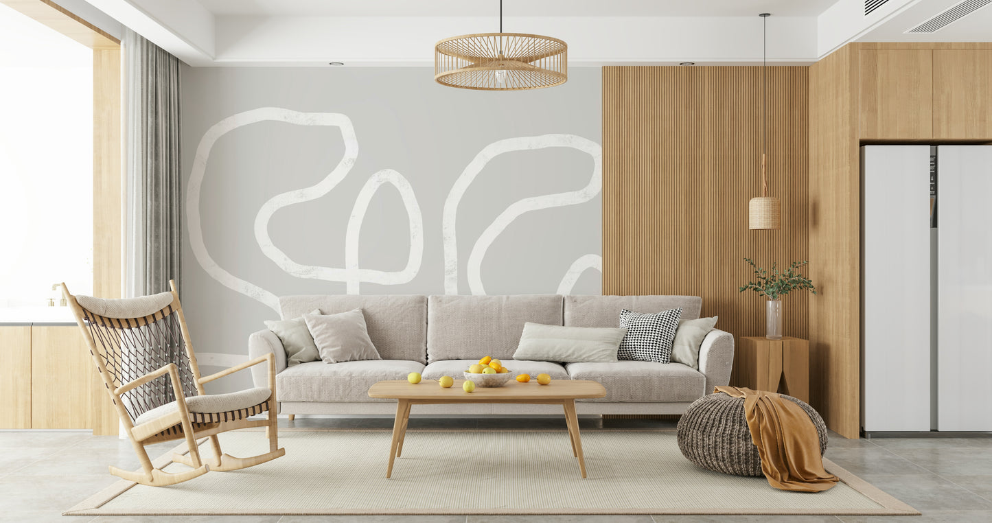 A beautiful modern art wall mural of delicate lines.