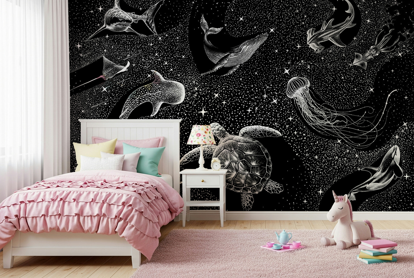 A beautiful cosmic nebula wallpaper mural for a modern home.