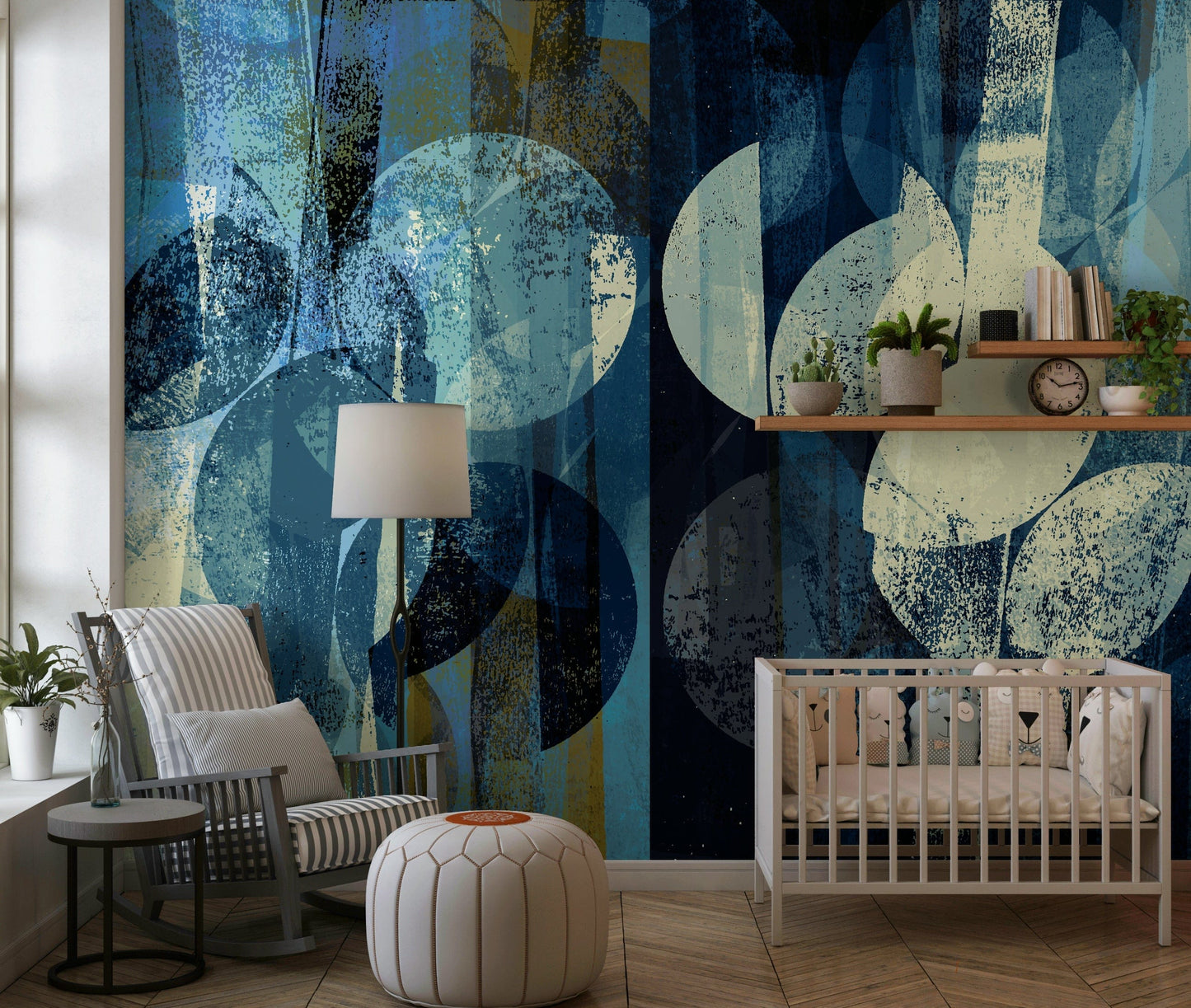 A serene abstract circle wall mural for your decor.