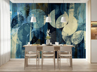 An artistic modern pattern mural on minimalist wallpaper.