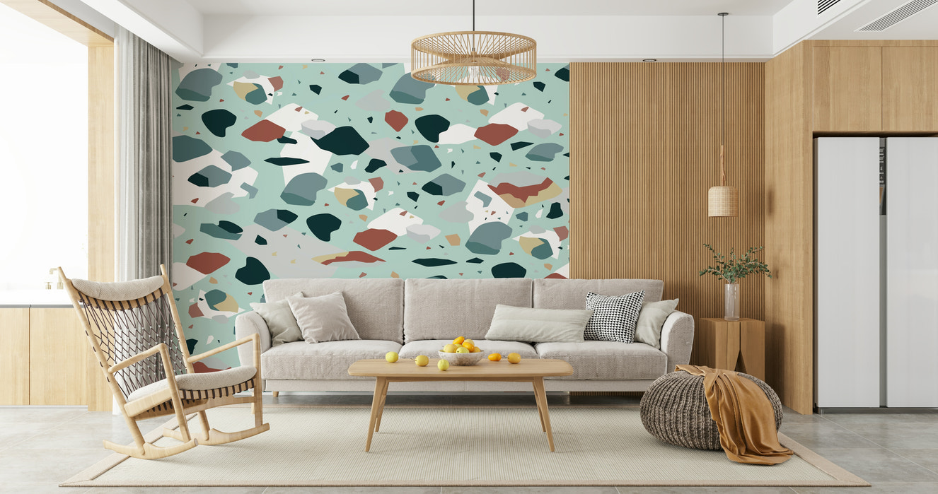 A beautiful abstract art wallpaper mural with fragmented colors.
