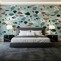 A contemplative geometric design wallpaper mural for a feature wall.