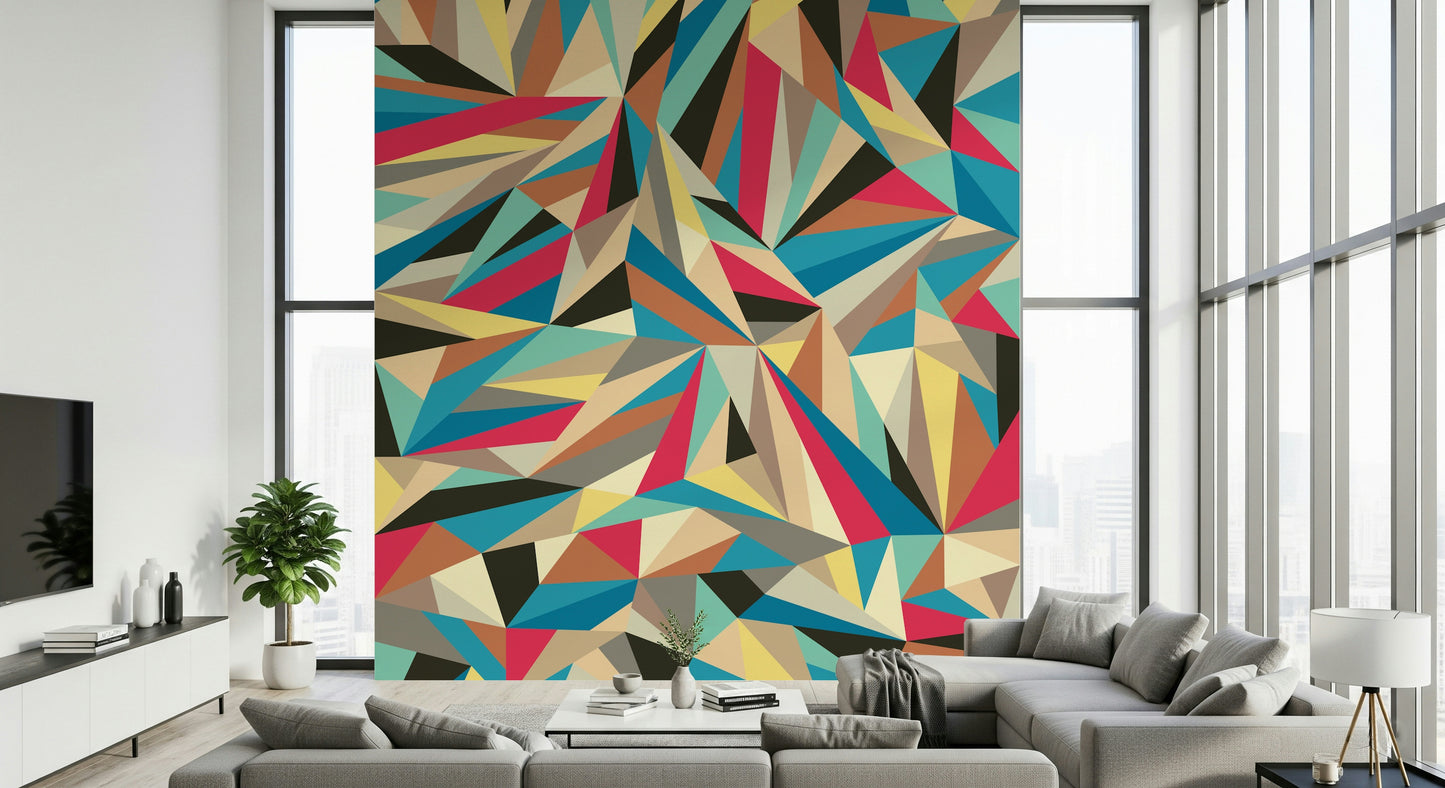 A beautiful abstract geometric wallpaper mural with sliced fragments.