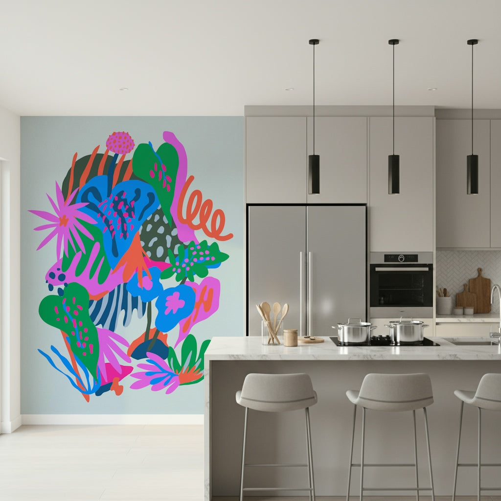 A graceful subtle leaf wall mural in rich, natural tones.