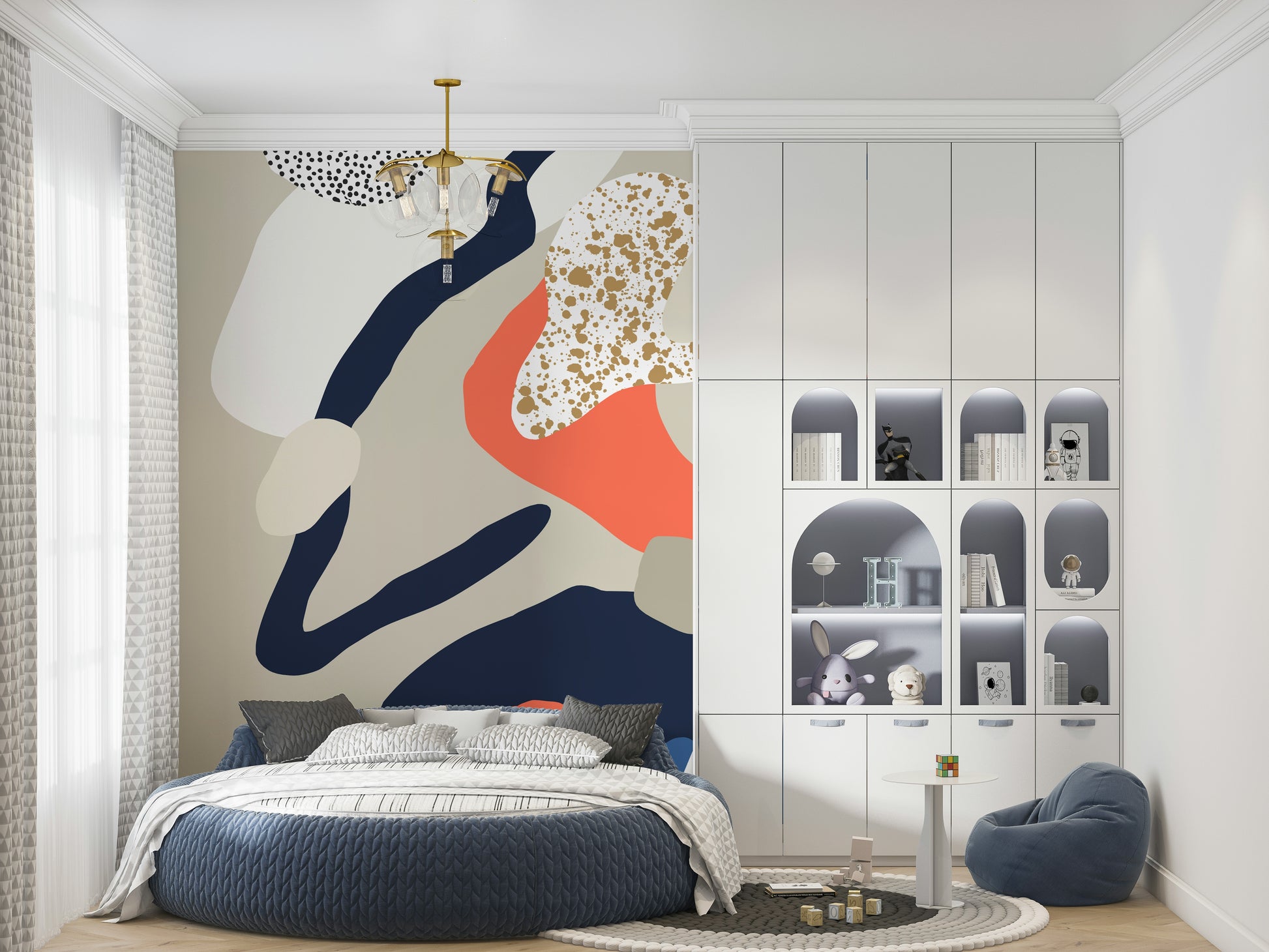 A beautiful modern art wall mural of abstract forms.