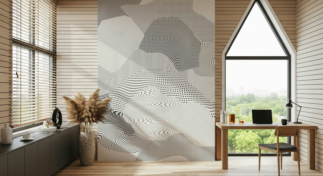 A beautiful metallic chrome wallpaper mural for a modern home.