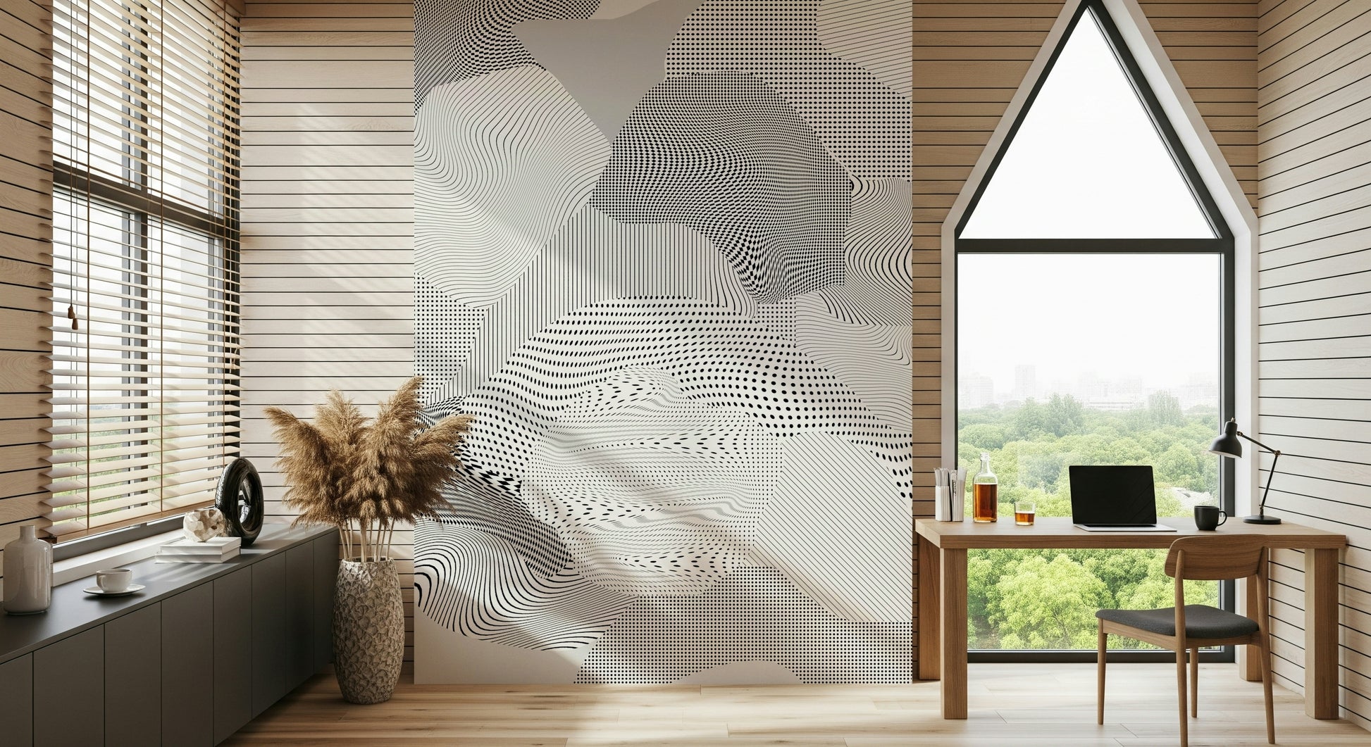 A beautiful metallic chrome wallpaper mural for a modern home.
