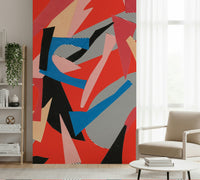 An artistic abstract block mural on minimalist wallpaper.