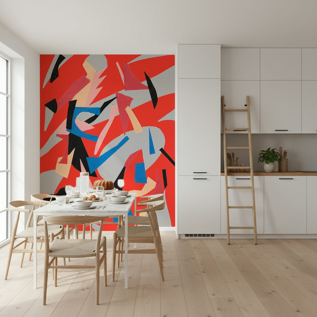 An artistic minimalist form mural for home decor.