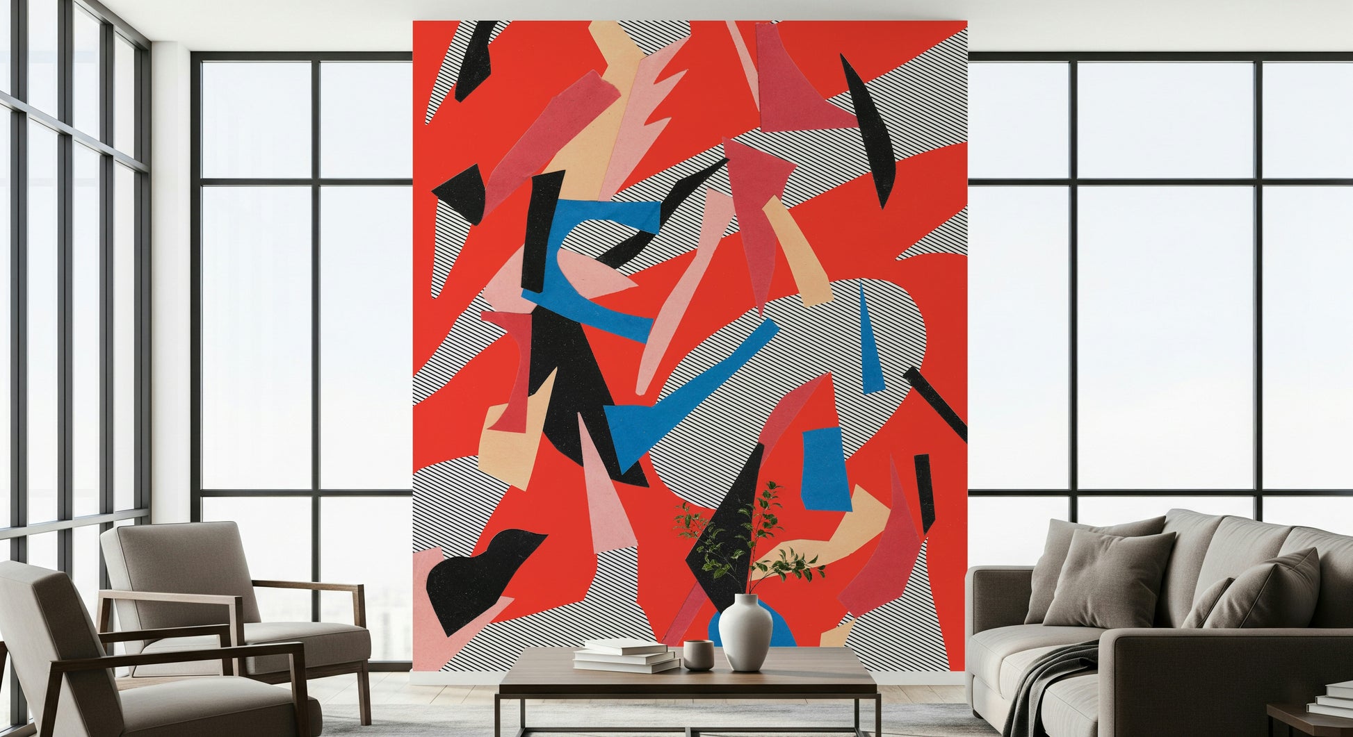 A beautiful modern art wall mural for a living room.