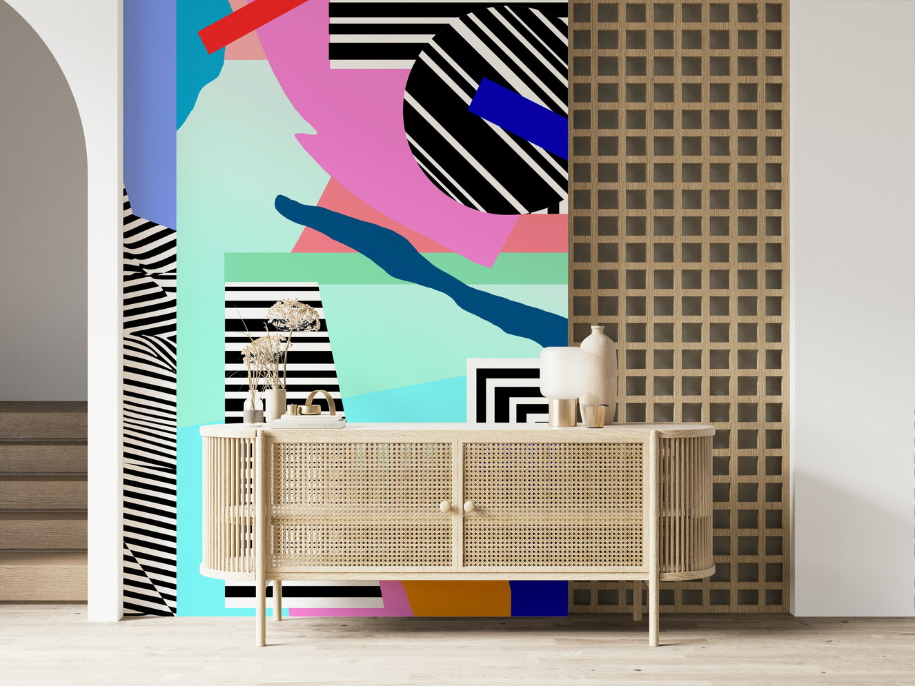 A beautiful abstract geometric wallpaper mural for a modern home.