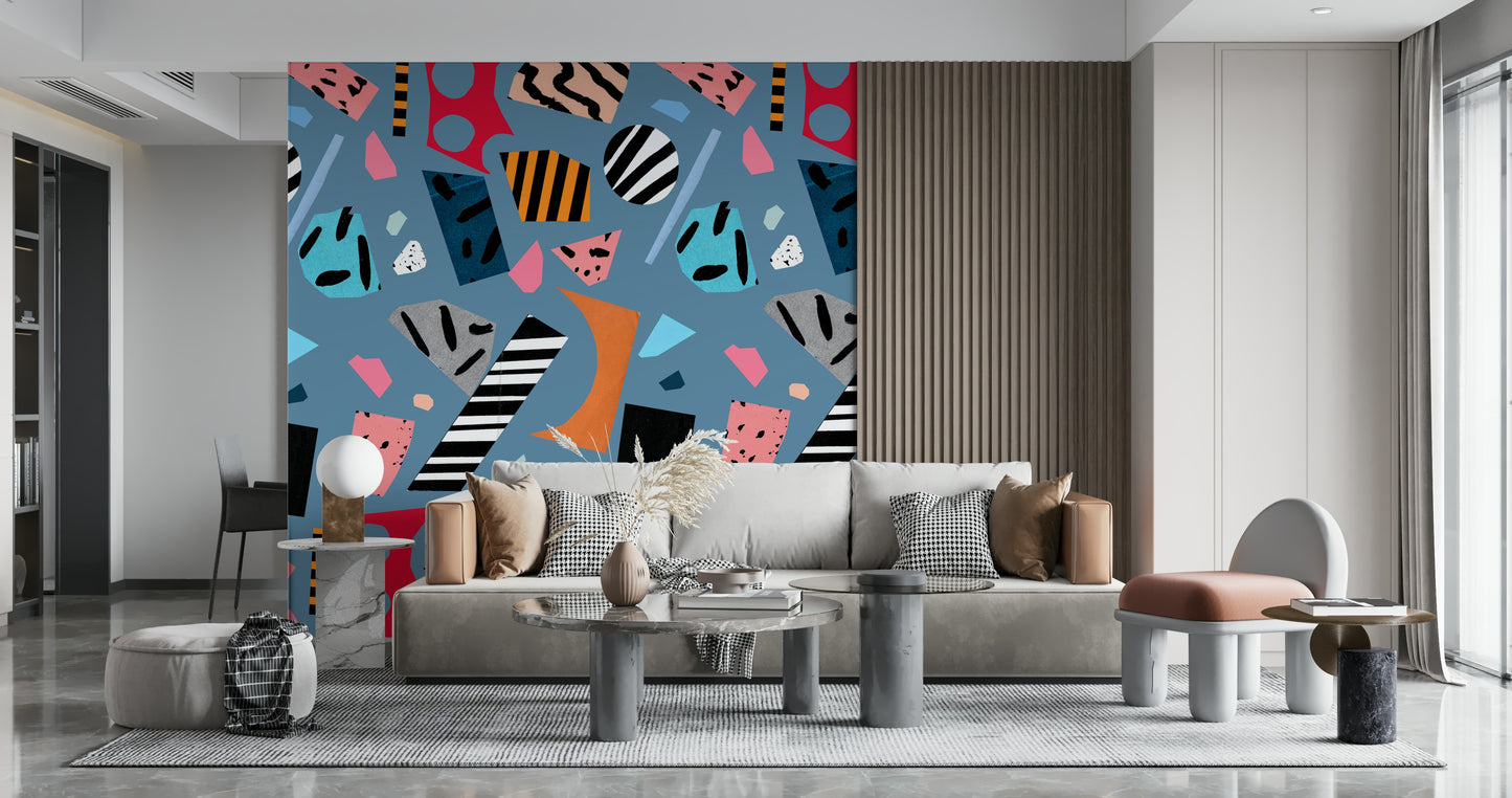 An artistic minimalist form mural for home decor.
